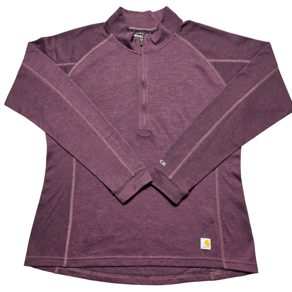 Carhartt Force Womens Large Purple Wool Blend Quarter Zip Base Layer Top 100238